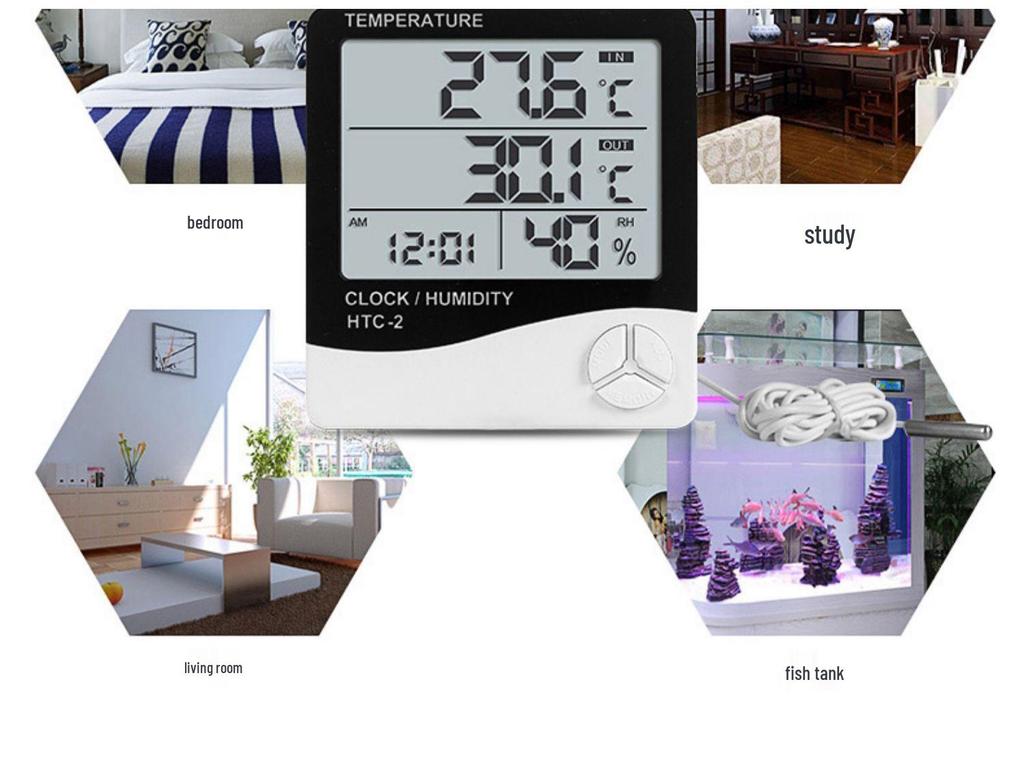 TK Electronic HTC-2 High Precision Digital Thermohygrometer with Probe for Indoor & Aquarium Water Temperature Measurement.