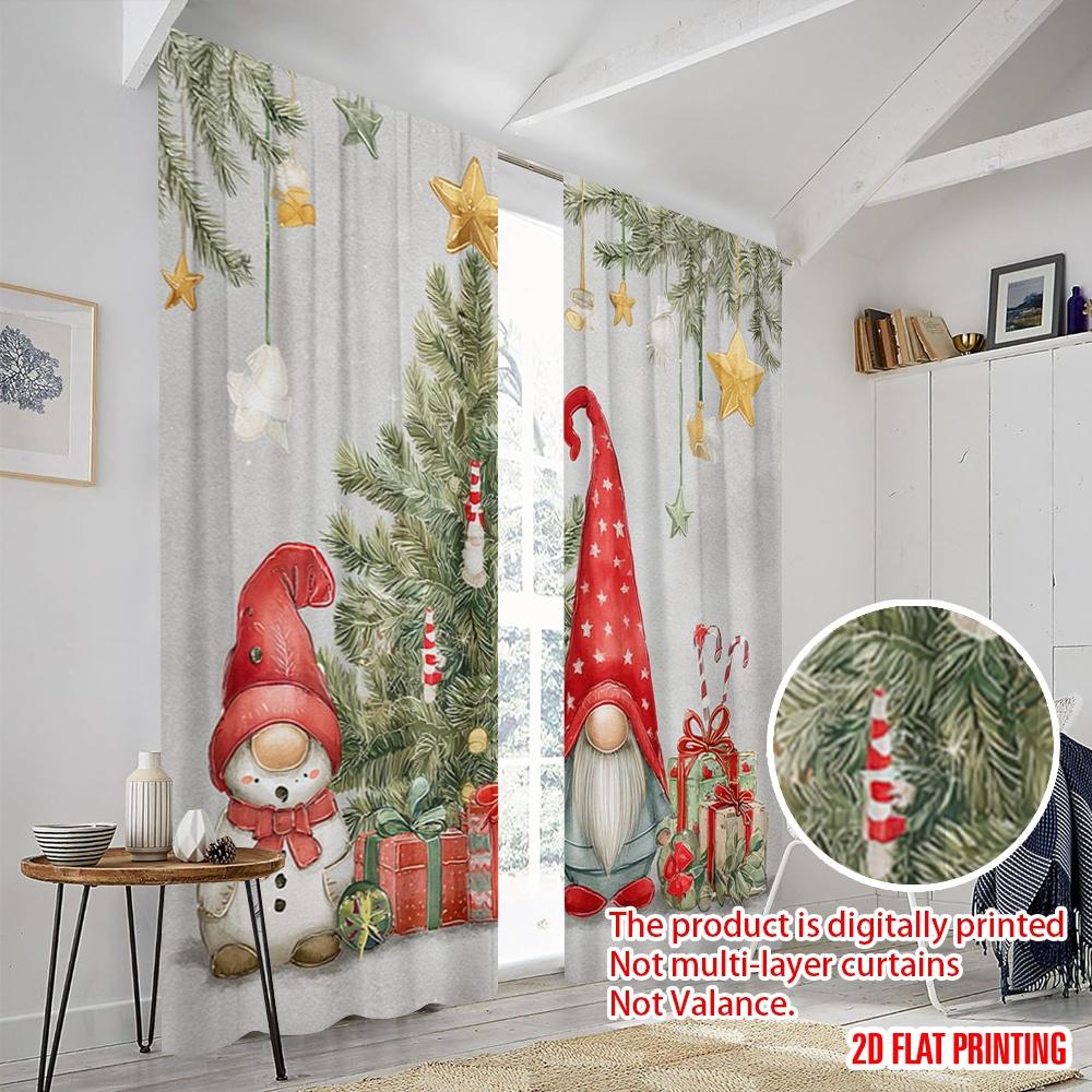 2pcs,2D Plane Printing Curtains Digital Printed Christmas Gnomes and Snowman Versatile Durable Polyester (without Rod) Festive