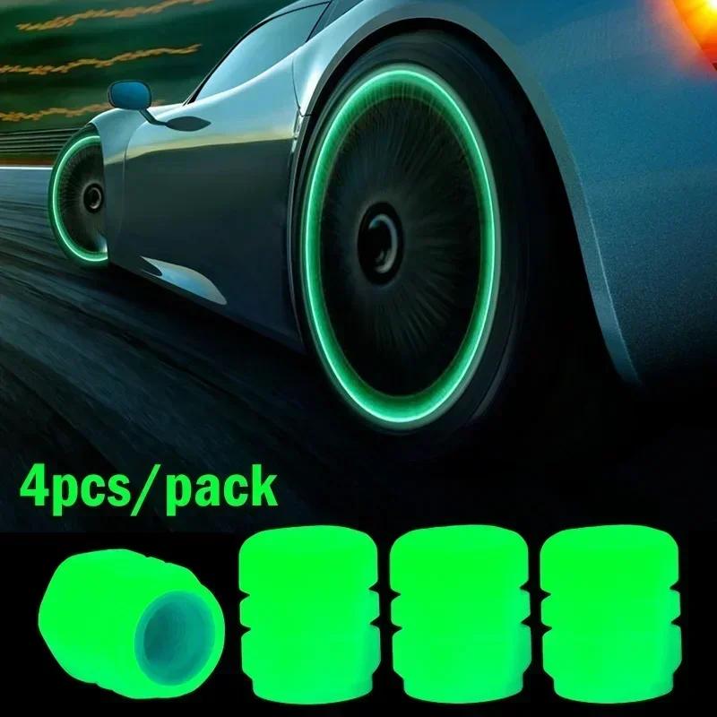 Luminous Tire Valve Caps Motorcycle Bike Wheel Nozzle Dustproof Tyre Valve Stem Fluorescent Night Glowing Decor Car Accessories