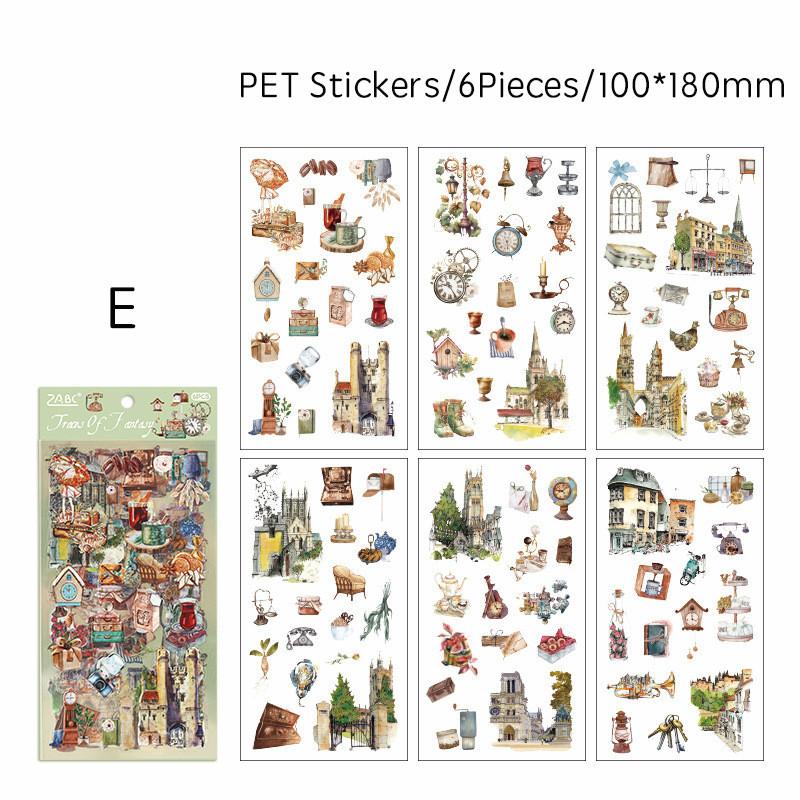 6pcs Literary Retro Stickers PET Materials DIY Scrapbooking Art Collage Stationery Planner Decor Diary Stickers