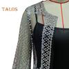 2 Pcs/Set Women Evening Dress Big Swing Shiny Bronzed Cardigan Slip Dress Set See-through Mesh Long Sleeve Coat Cocktail Events Special Occasions