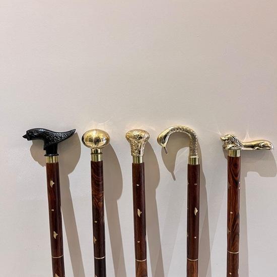 Victorian Walking Cane Set of 5 Brass Handle Wooden Canes 93.98 cm