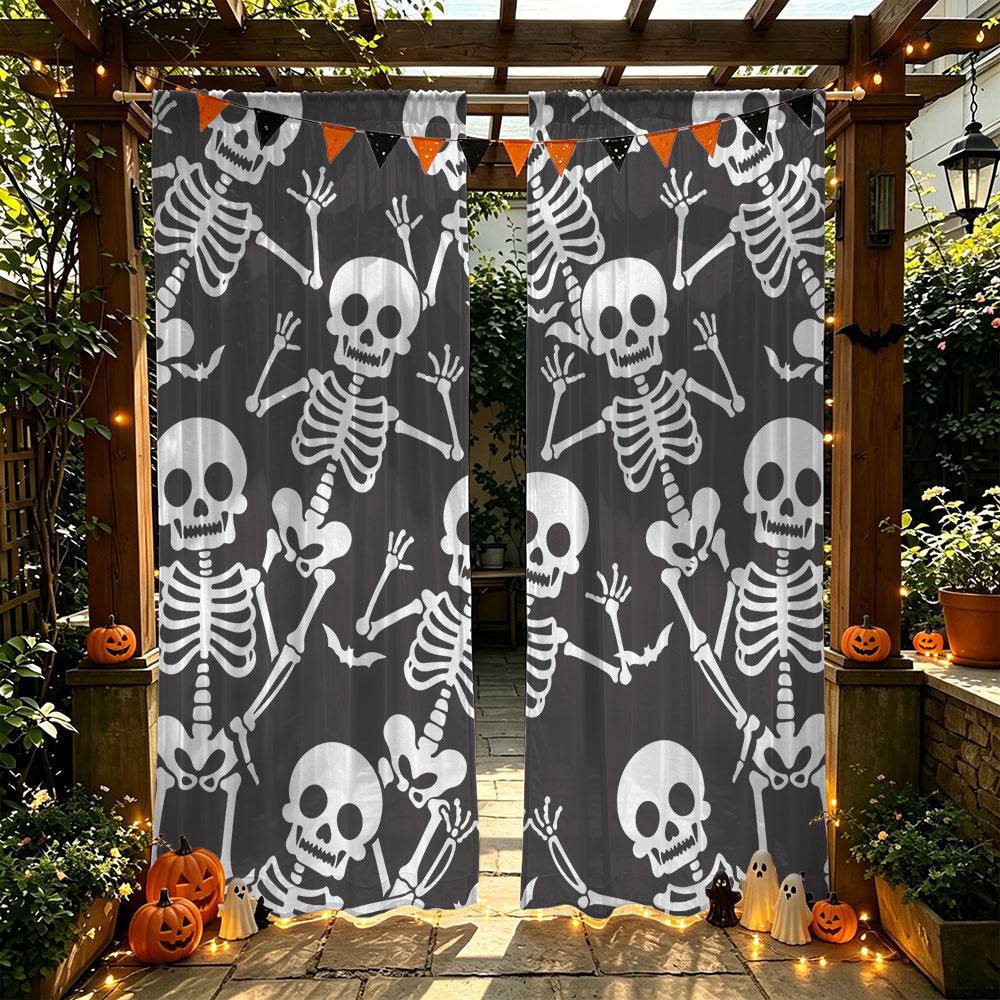2Pcs All Over Dancing Skeleton Rod Pocket Curtains Double Panel Window Curtain Gothic Halloween Horror Decor Bedroom Living R