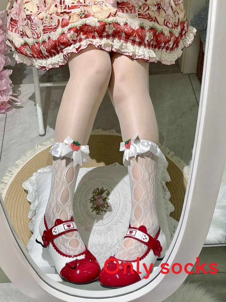 Lolita Summer Thin Striped Heart Pattern Midcalf Socks With Frill Edge For Sweet Fashion