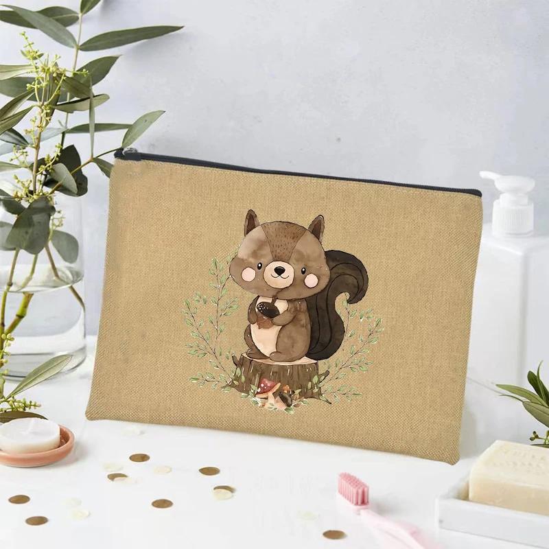 Kawaii Animals Makeup Bag Women Office Supplies Stationery Storage Travel Cosmetic Organizer Eco Canvas Toilet Bags for Ladies