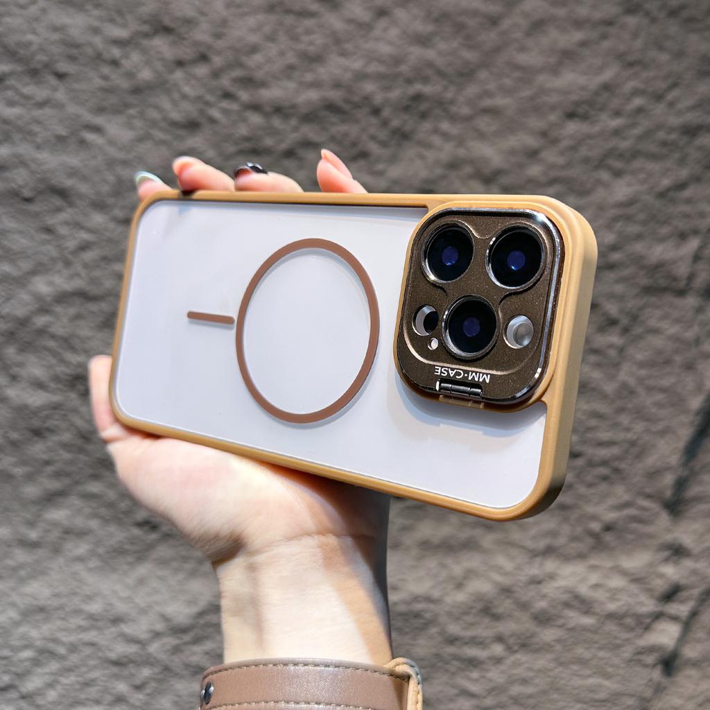 Applicable to Apple 16Promax lens holder, mobile phone case, transparent magnetic suction iPhone15 anti-drop and wear-resistant protective case