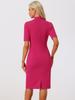 Allegra K Women's Fuchsia Sheath Midi Dress, V-Neck, Short Sleeves, Bodycon Style, for Work or Office Use, Size M
