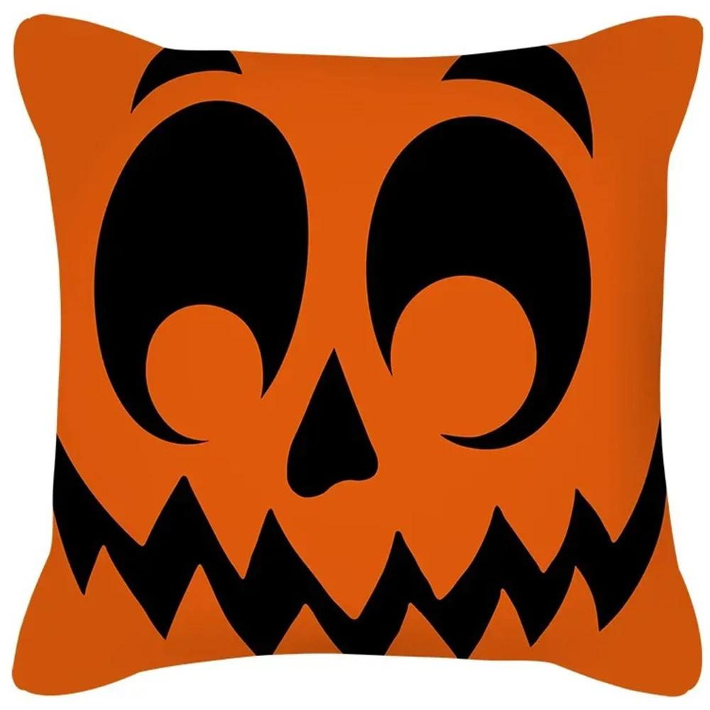Funny Halloween Decorative Pillowcase Pumpkin Skull Print Sofa Cushion Cover Suitable for Home Room Decoration 45x45cm