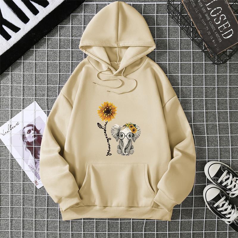 Women's Sunflower Elephant Printing Pattern Round Neck Pullover Long Sleeve Sweater Women Pullover Crew Neck Style