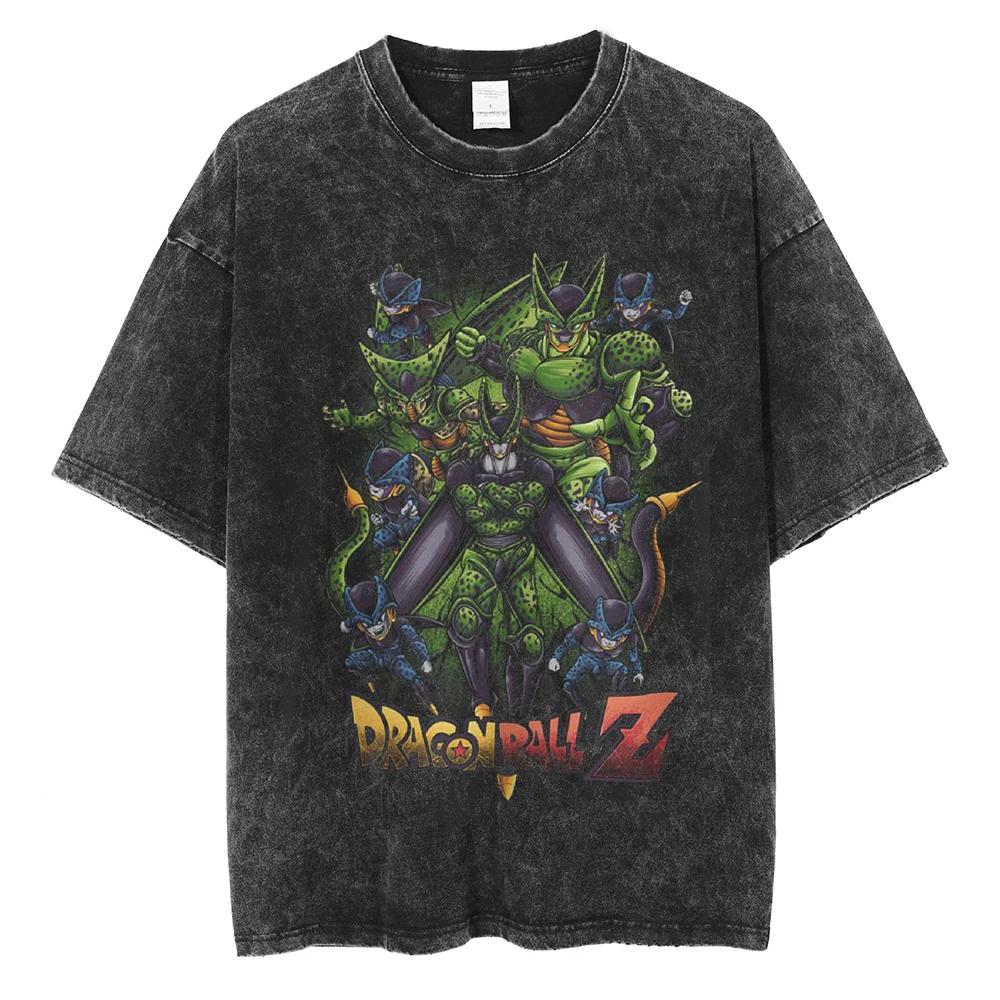 Men Streetwear Hip Hop Oversized T Shirt Dragon Ball Anime Graphic Washed Black T Shirt Loose Tshirt Cotton Harajuku Tops Tees