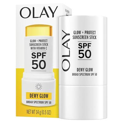 Écran solaire pour le visage Olay Glow Protect SPF 50 en bâton, 14 g, protection solaire à large spectre Dewy Finish