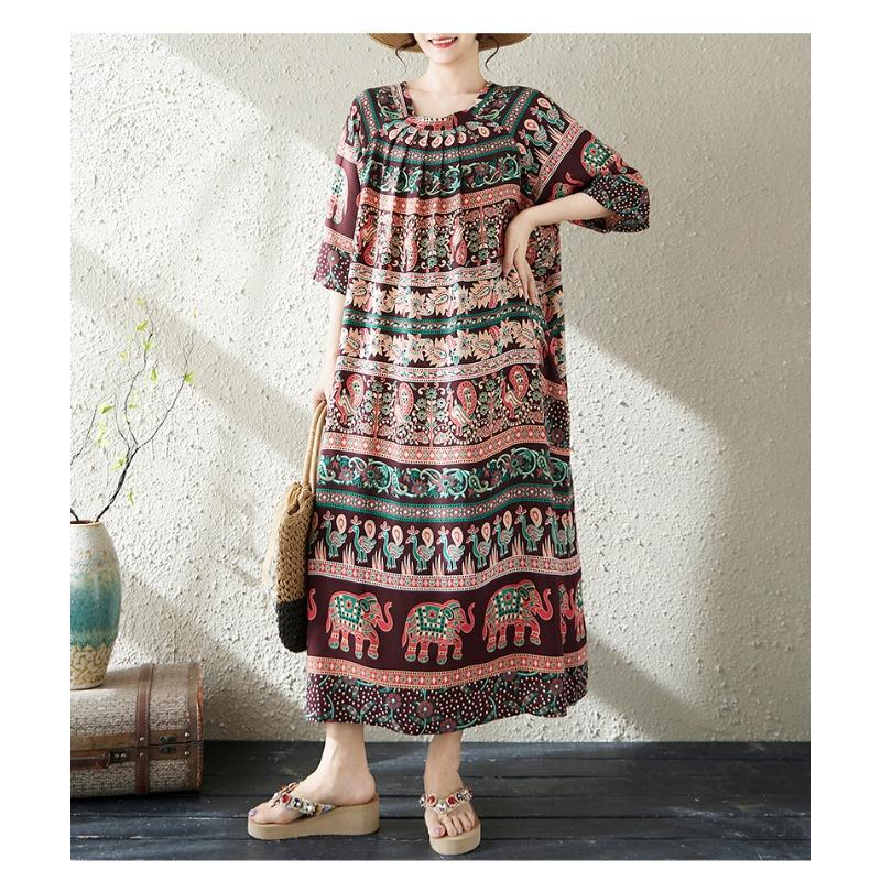 DIMANAF New 2026 Women Plus Size Summer Lady Vintage Long Dress Loose Oversize Maxi Floral Print Beach Sundress Clothing