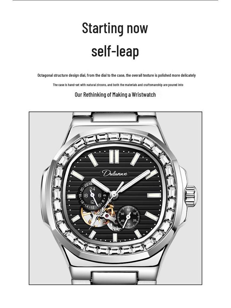 Durenwei Men's Luminous Nautilus Automatic Waterproof Watch with Transparent Skeleton Design