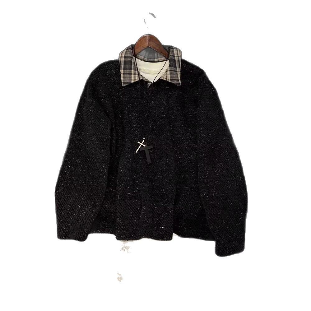 Men's Retro Plaid Velvet-Lined Hoodie: Autumn/Winter Street Style Trendy Loose Fit Jacket