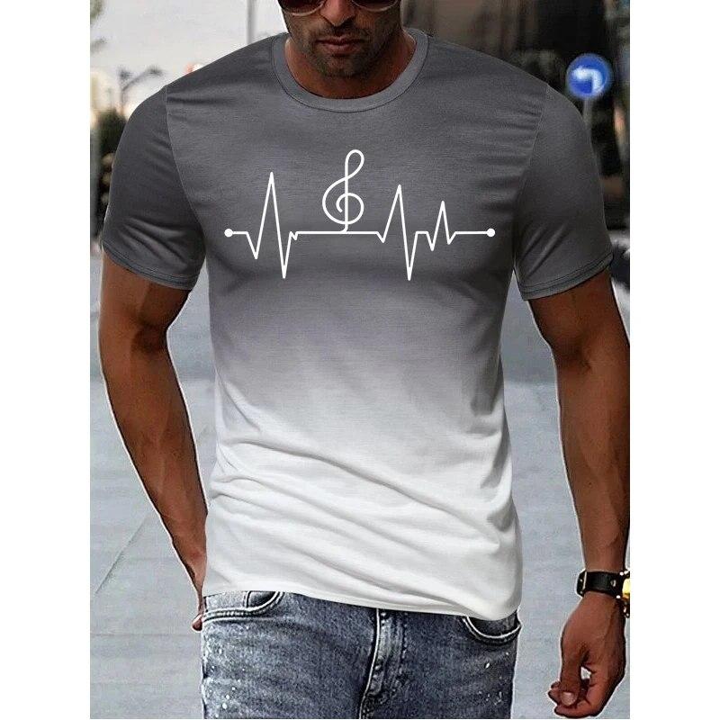 Men's T-Shirt 3D Printing Gradient Style Musical Note Tee Summer Oversized T Shirt For Men Fashion Short Sleeve O-Neck Tops