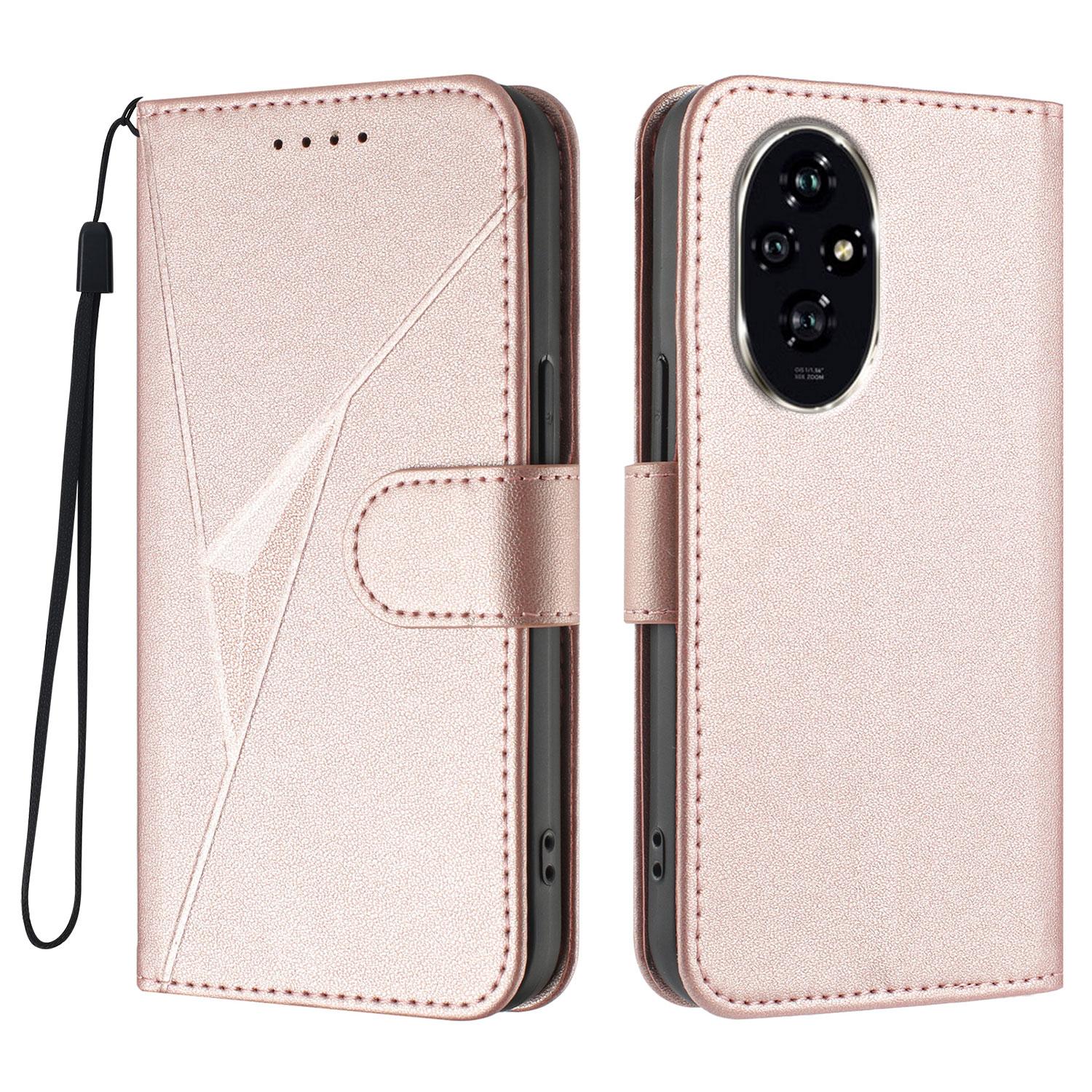 

For Honor 200 Pro 5G Case Triangle Imprint Leather Phone Cover with Lanyard F