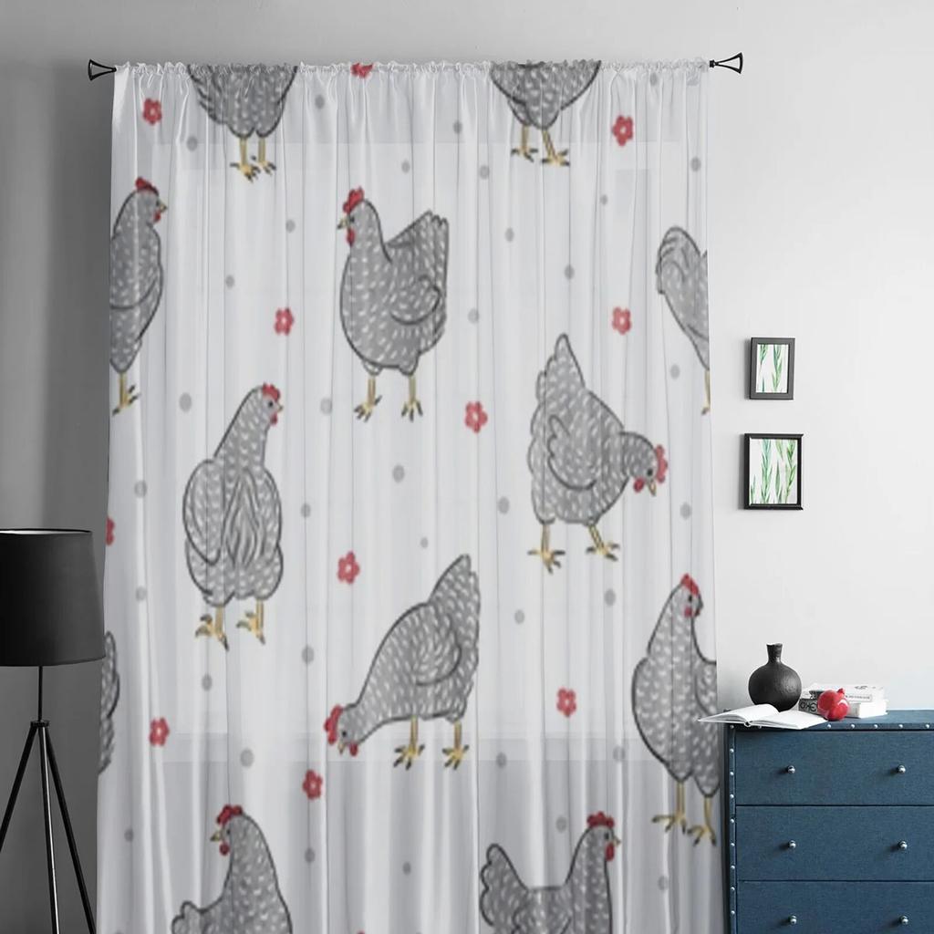 Transparente Vorhänge mit Hühnermuster für Wohnzimmer, Kinderzimmer, Tüllvorhänge, Küchenfenster, Behandlungsvorhänge