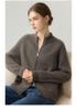 Women's Thick Striped Knit Cashmere Cardigan, Half-High Collar, Long Sleeve, Loose Fit, Slimming Outerwear for Autumn and Winter