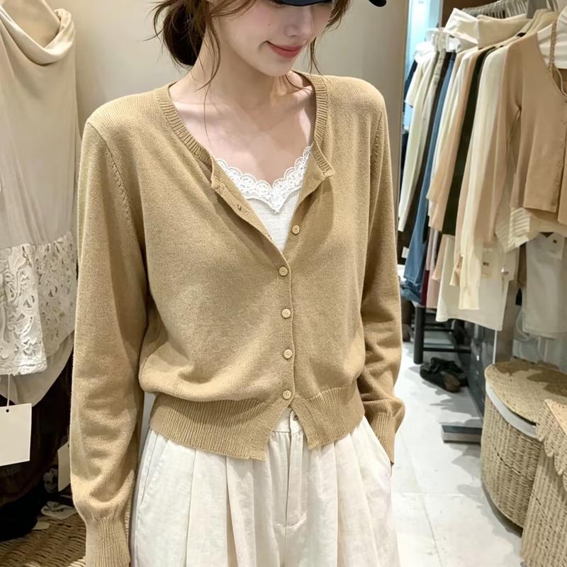 Women's Elegant Lace-Trim Ribbed Base Layer Long Sleeve Top