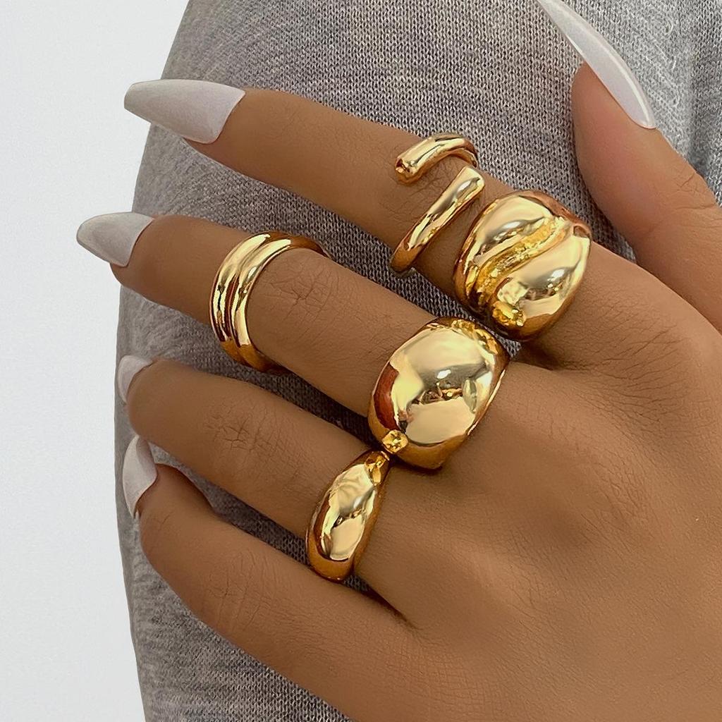 15-Piece Eco-Friendly Gold Lava Line Water Drop Ring Set