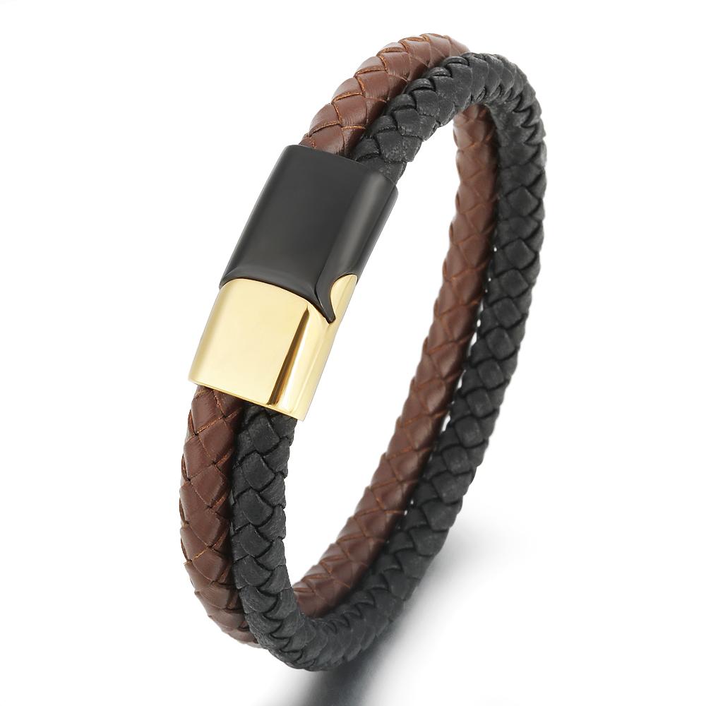 Hot Sale Spot Fashion Double Layer Multicolor Leather Stainless Steel Bracelet For Men