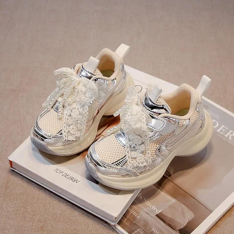 

Girls Sports Shoes Princess Style Children Sneakers Thick Soft Sole New Fashion Kids Running Shoes Mesh Bows Sweet Cute 37