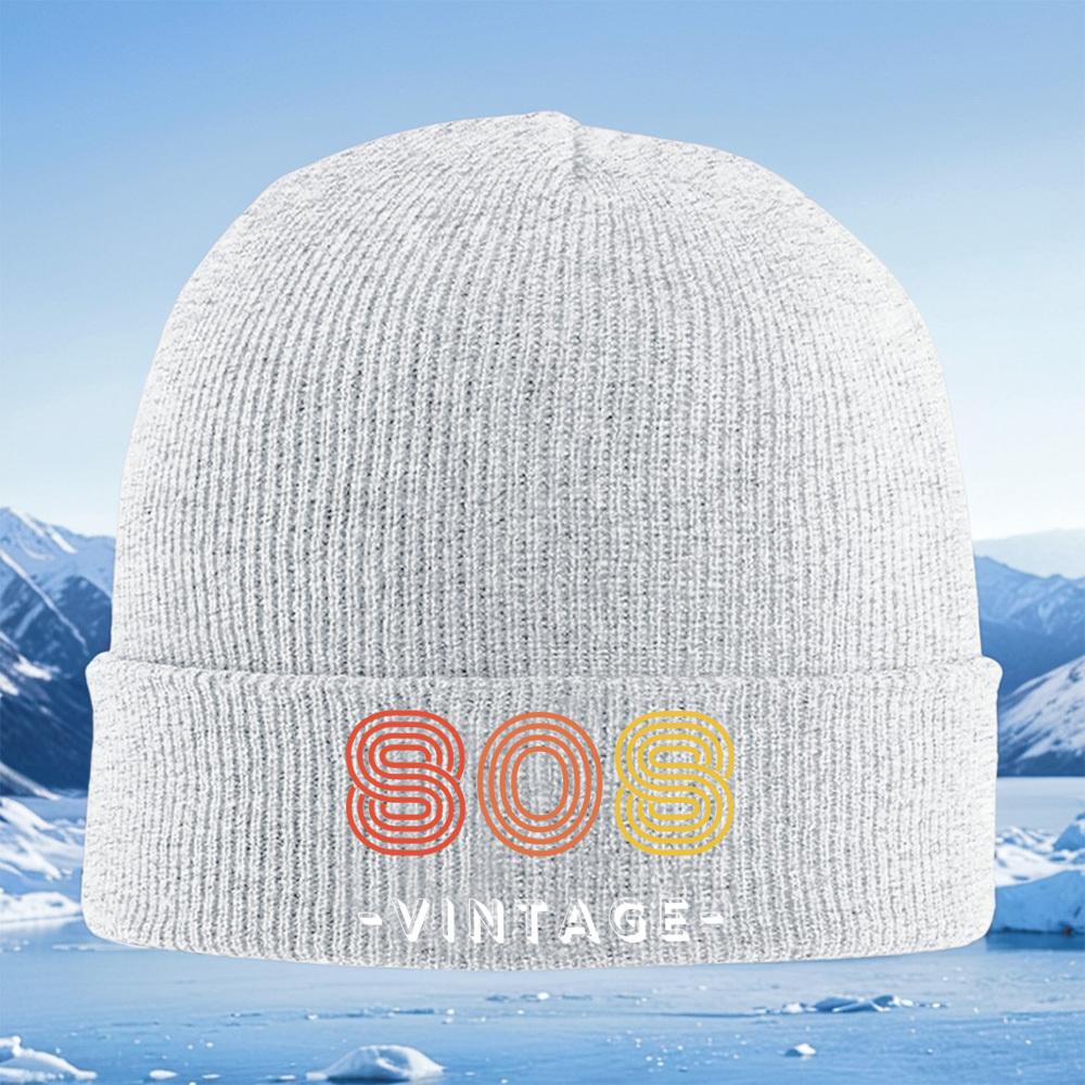 Circles S letters vintage logo design Men Women Unisex Knitted Hat Beanie Pullover Cap Winter Thermal Warm Christmas Outdoor Cyc