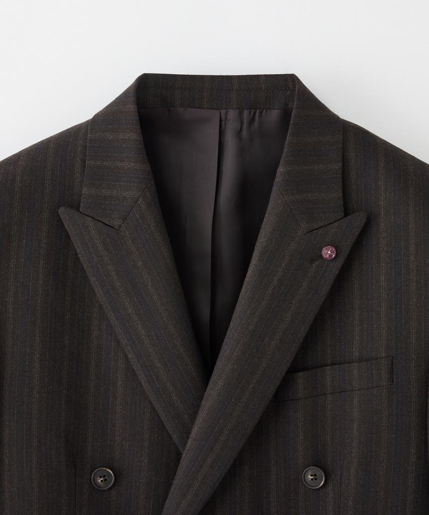 STCO Italy Marlane 98% Wool Double-Breasted Formal Jacket_Brown Stripe (Classic Fit)_Ssjvd94Dth