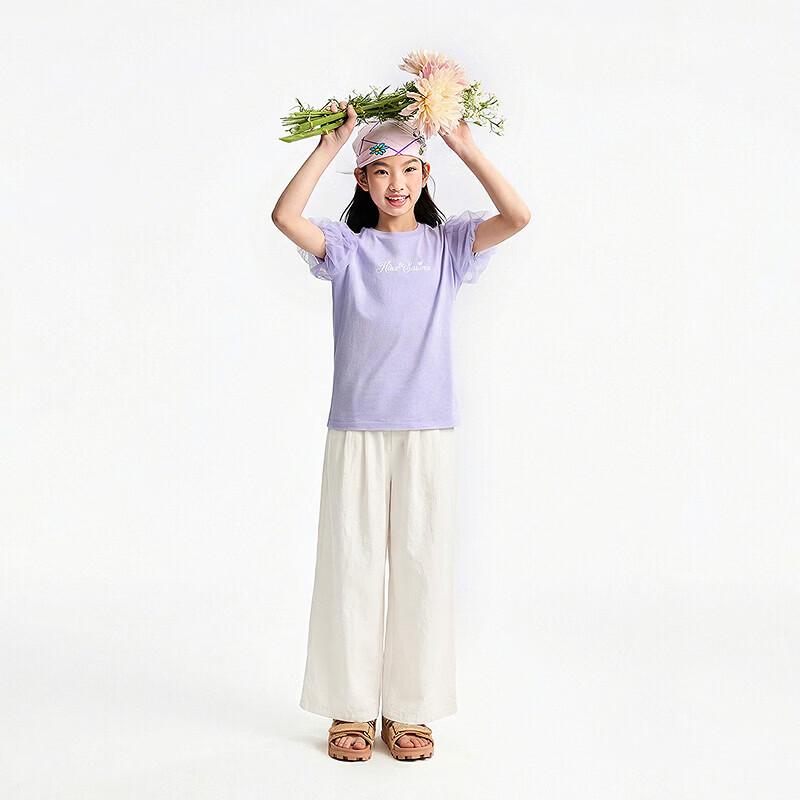 Annil Girls' Summer Woven Loose Fit Casual Trousers