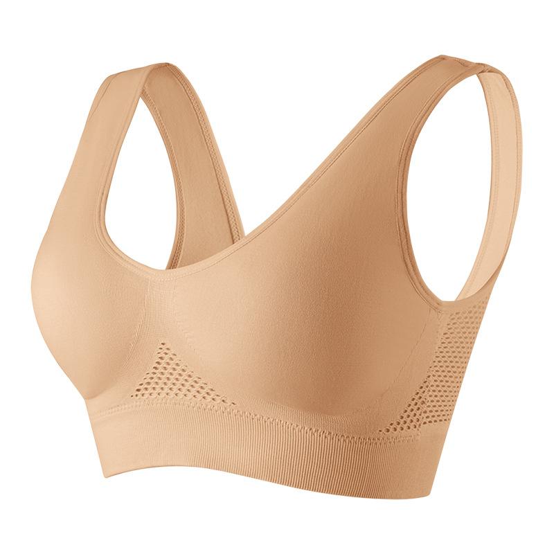 Plus Size Solid Color Breathable Sports Bra - Pullover Wireless Yoga Bra Light Support Thin