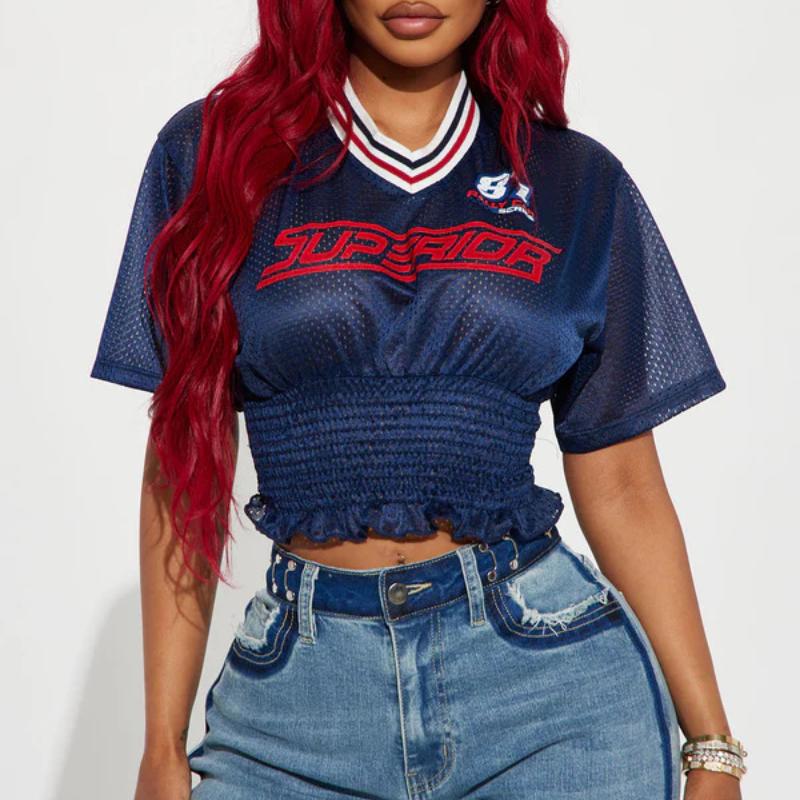 T-shirt stampata da donna con scollo a V, estate europea e americana