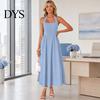 Women Dress Women's Halter Midi Dress, Summer Sleeveless Backless A-Line Long Square Neck Vacation Beach Sundress