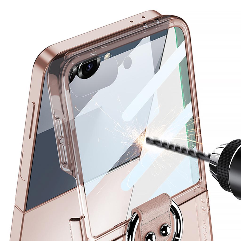 Suitable for Samsung Z Flip7 Mobile Phone Case Transparent Folding Screen Ring Type Small Fresh Pc Electroplating Protective Case