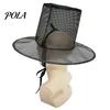 Unique Halloween Accessory Vintage Korean Gat Hat, Black Mesh Wide Brim Joseon Dynasty Magic Wizard Hat Scholar with Neck Strap, Cosplay Costume