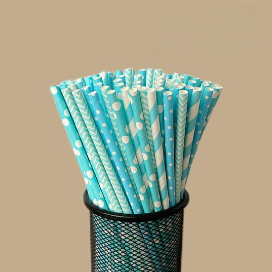 100Pcs Biodegradable Paper Straws Colorful Striped Print Food-Grade Safe Drinking Straws Party Supplies
