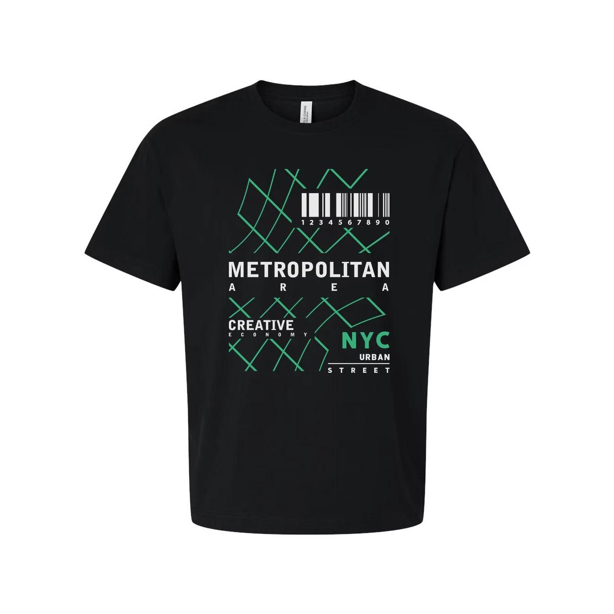 Urban Unisex T Shirt Featuring Geometric Green Barcode Pattern And NYC Street Gr XL