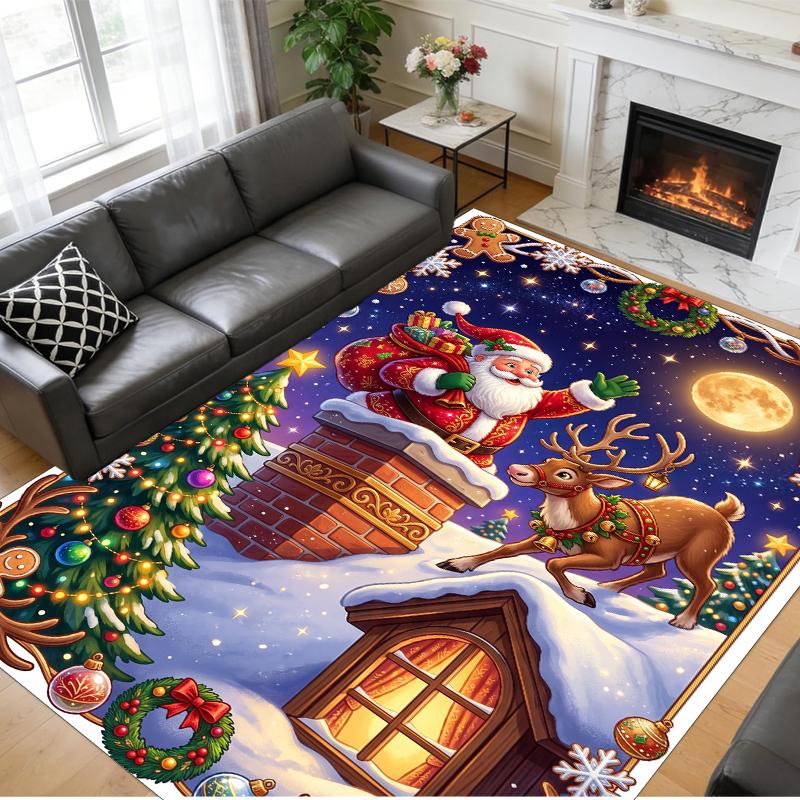 Christmas Printed Square Area Rug Soft Non Slip Floor Carpet For Bedroom Holiday Gift