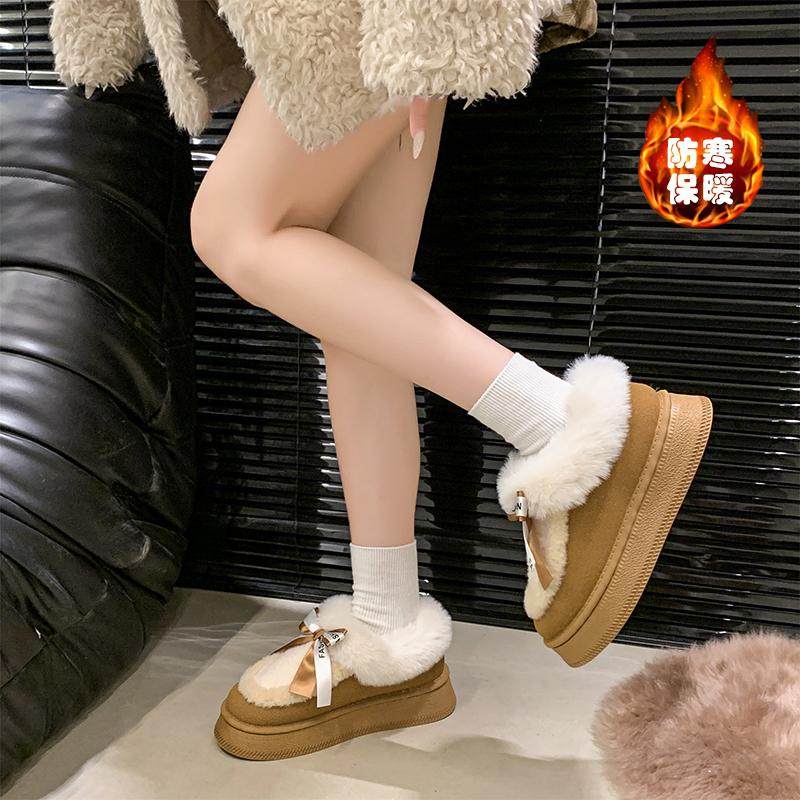 

Fashion Winter New Fashionable Bow Warm Home Boots for Women s Indoor Soft Bottom Slippers Comfortable Boots 35