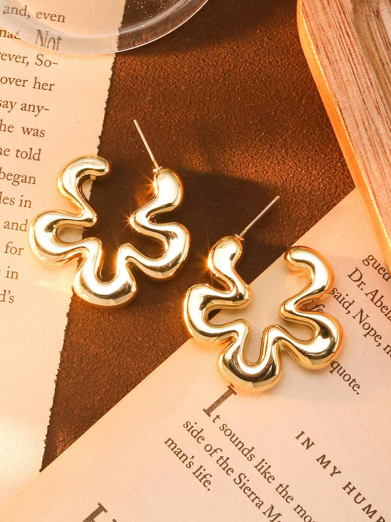 Classic Trendy Gold Color Irregular Acrylic C-shaped Pentagon Flower Stud Earrings for Women Korean Charm Jewelry Accessory Gift