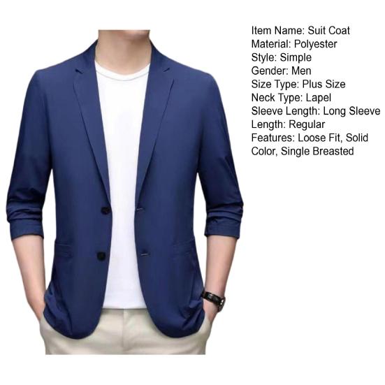 Men Suit Coat Lapel Long Sleeve Single Breasted Suit Jacket Solid Color