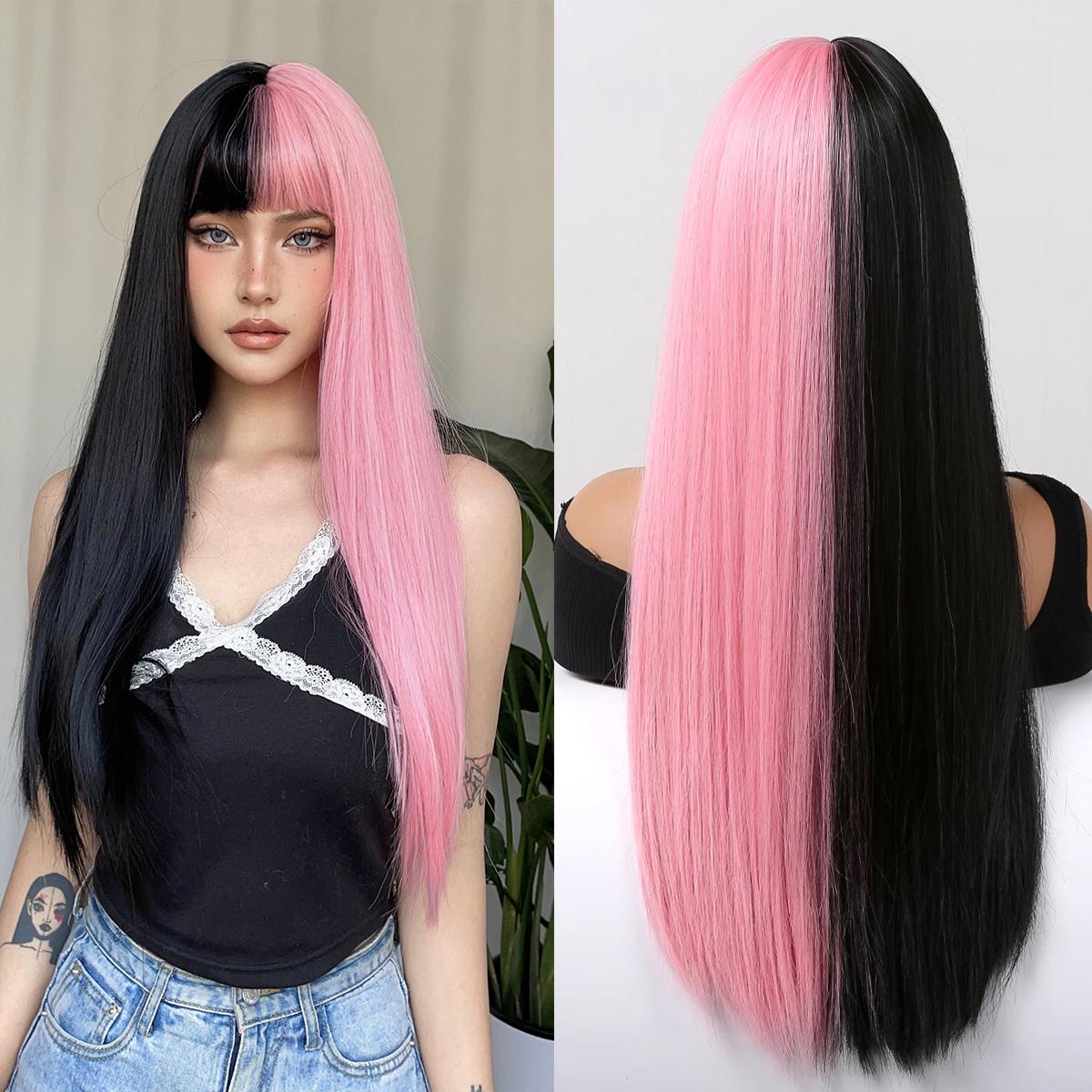 

HAIRCUBE Довгі прямі темно-зелені синтетичні перуки Косплей Волосся з чубчиком Жіночі перуки Щоденне використання Термостійкі перуки