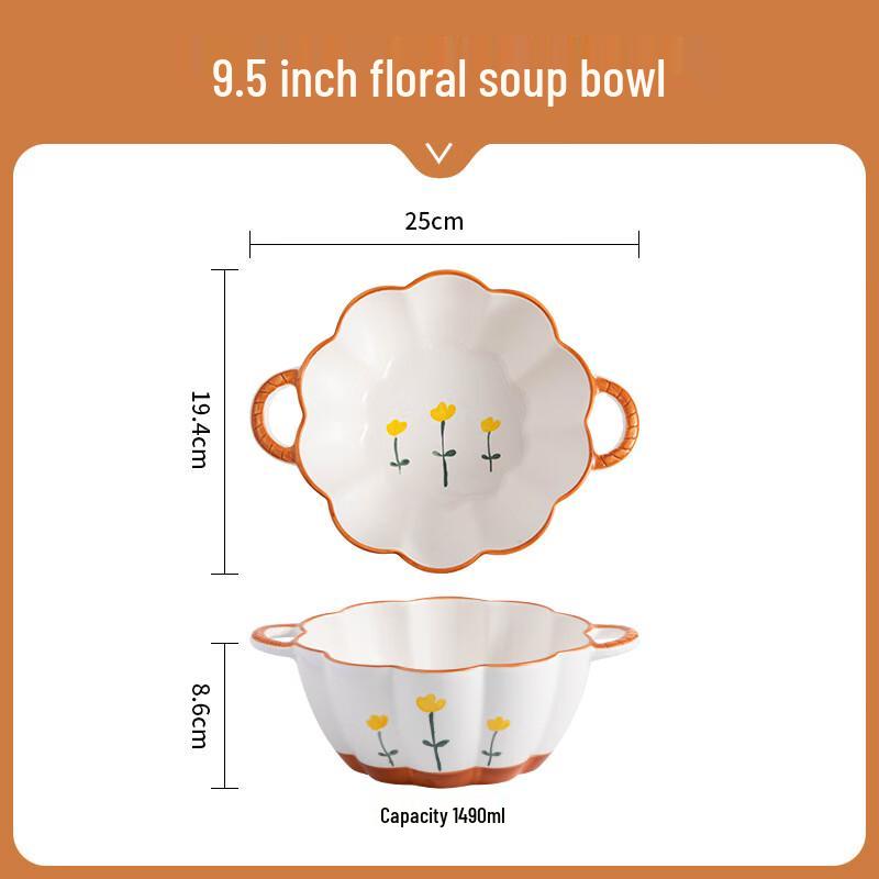 Japanese Style Underglaze Ceramic Soup Bowl 9.5 inch