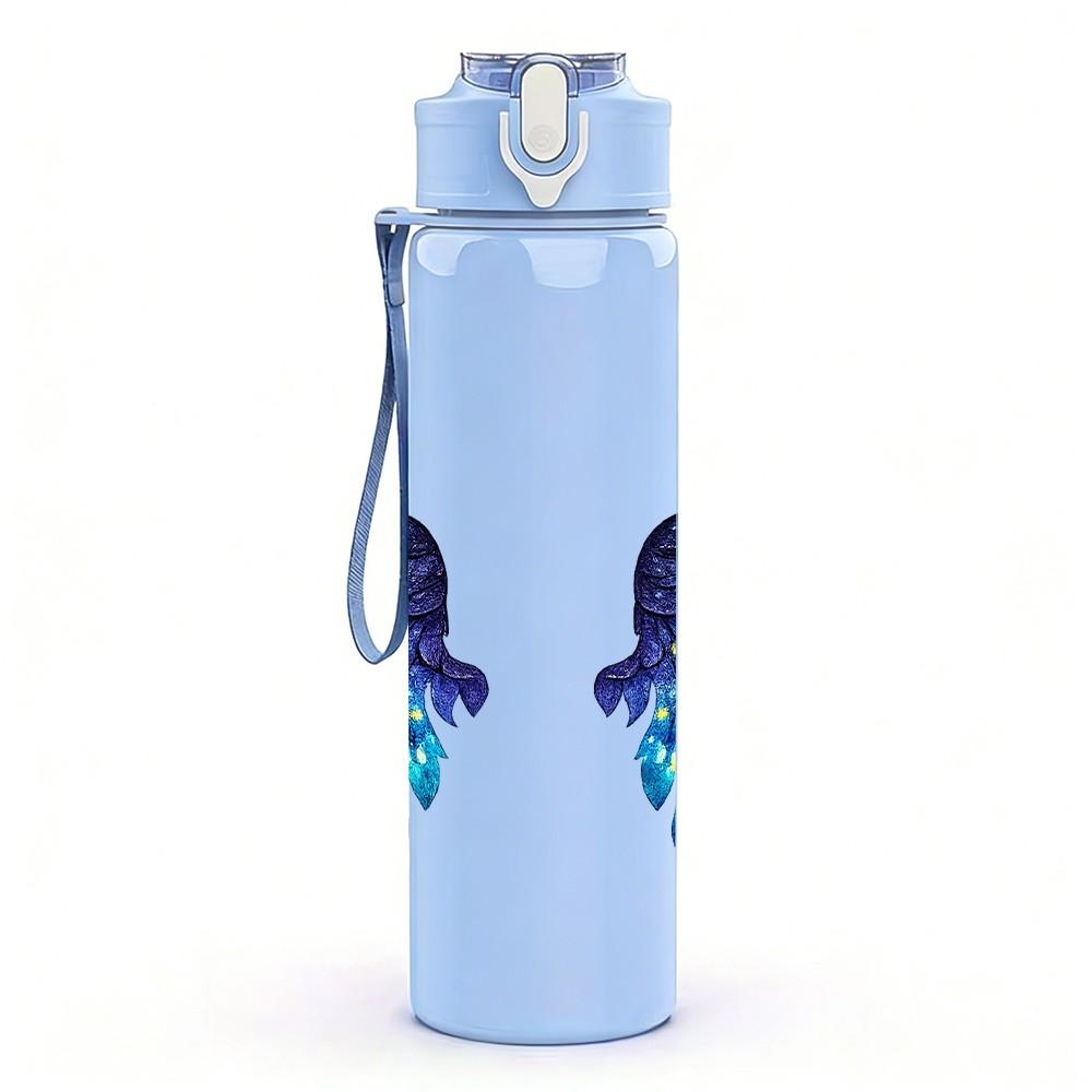 1PC Rainbow Color Feather Wings Pattern 750ml Color Plastic Sports Water Bottle Leakproof Flip Straw Lid Suitable for Sports Office Home Use
