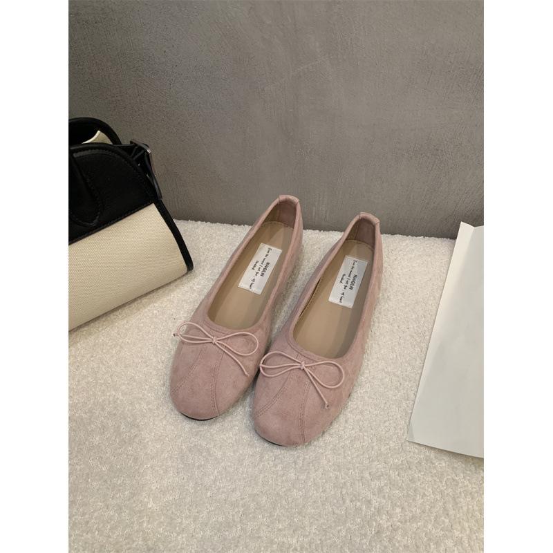 Korejské všestranné malé jednoduché boty dámské 2025 nové jemný temperament kulatá špička mašlička balerínky