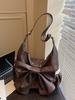 Underarm Bag Women's 2026 New Fashi Large Capacity Bow One Shoulder Bags Temperament Commuter Soft PU Crossbody Pouch