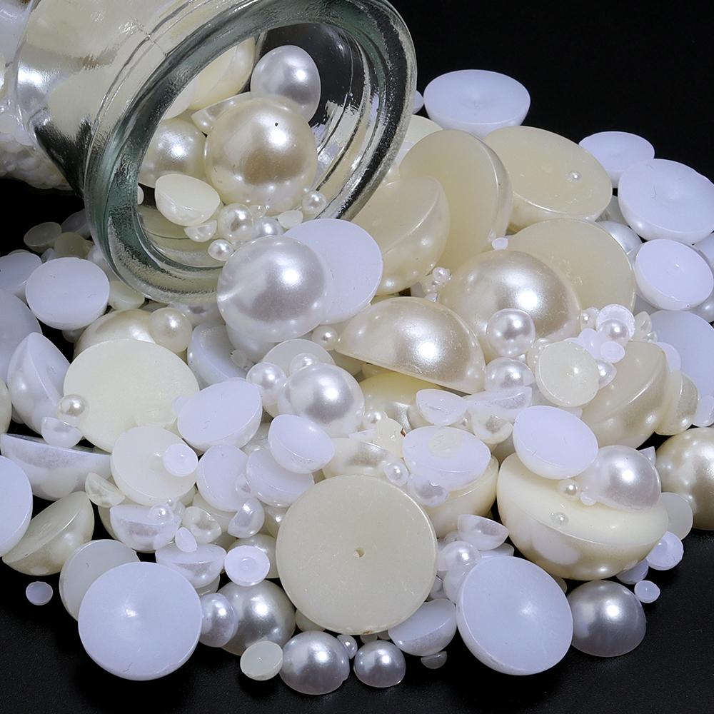 50-500Pcs ABS Imitation Pearls Beads Color Flat Back Cabochon Half Round Loose Bead for Crafts Garment Nail Art Jewelry Findings