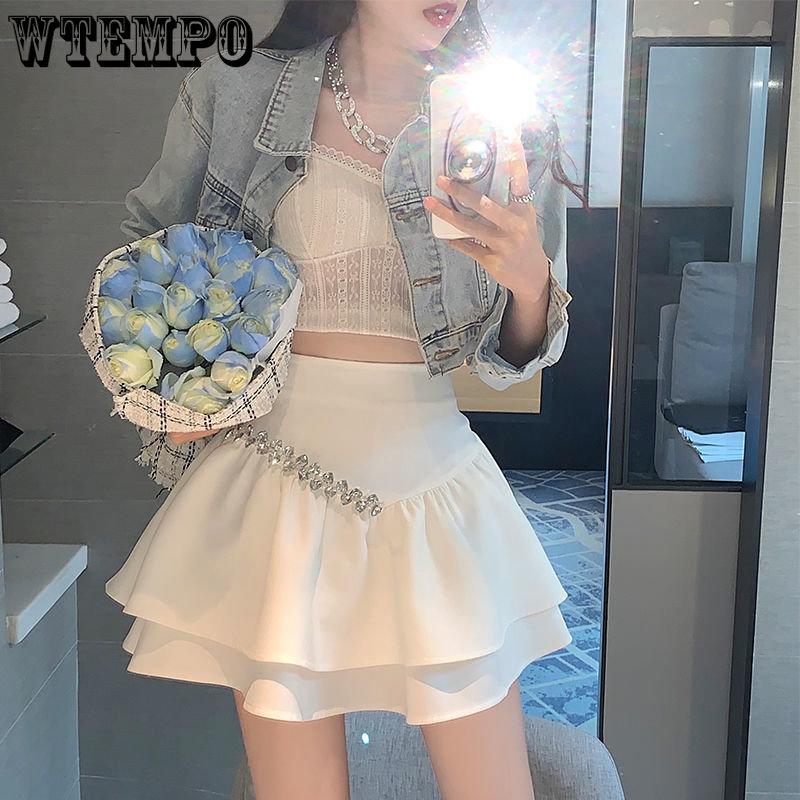 Female Sweet Niche A Line Half Skirt Spring Versatile Exquisite Solid High Waist Short Skirt Girl Skinny Puffy Skirt