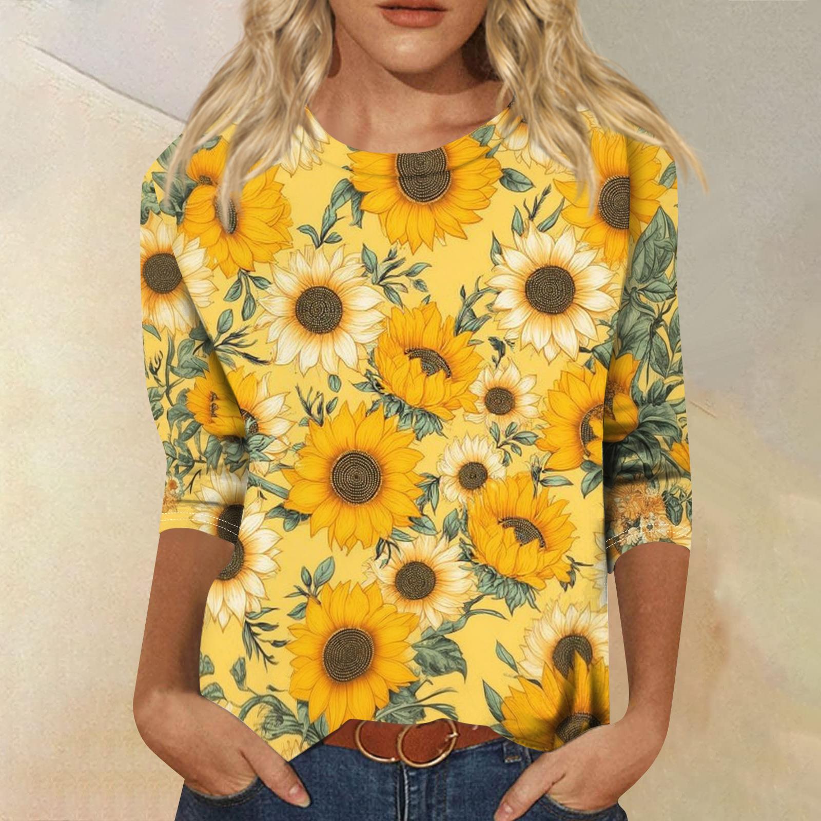 Long Sleeve Shirts for Women Floral Print Womens Long Sleeve Tops Casual Long Sleeve Tops for Women Soft Womens Long Sleeve T Shirts M оранжевый
