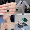Luxury Faux Emerald Camellia Jewelry Set: Diamond Stud Earrings, Flower Pendant Necklace, Rose Ring for Women.