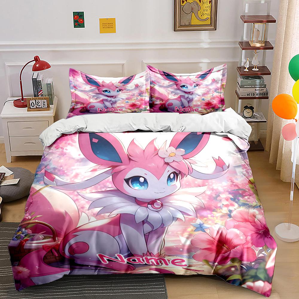 3PC Personalized Name Custom Sylveon Print Bedding Set Adult and KID, Single and Double Pillowcases and Duvet Covers, Great Gift